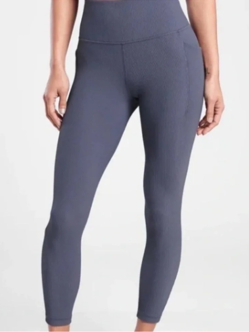 Athleta Chaturanga High Rise 7/8 Tight Gray Blue Slate Ribbed Leggings - Picture 2 of 3